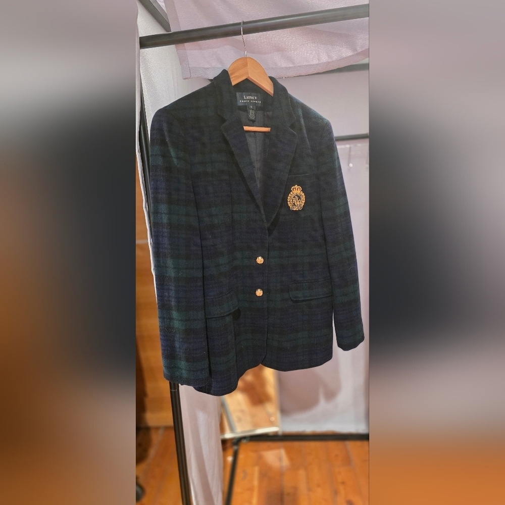 Lauren Ralph Lauren NEW Womens Plaid Bullion Blazer Jacket Navy/Green Size 8
